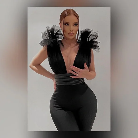 BRAND NEW/ Tulle Top Bandage Jumpsuit - Picture 2 of 7